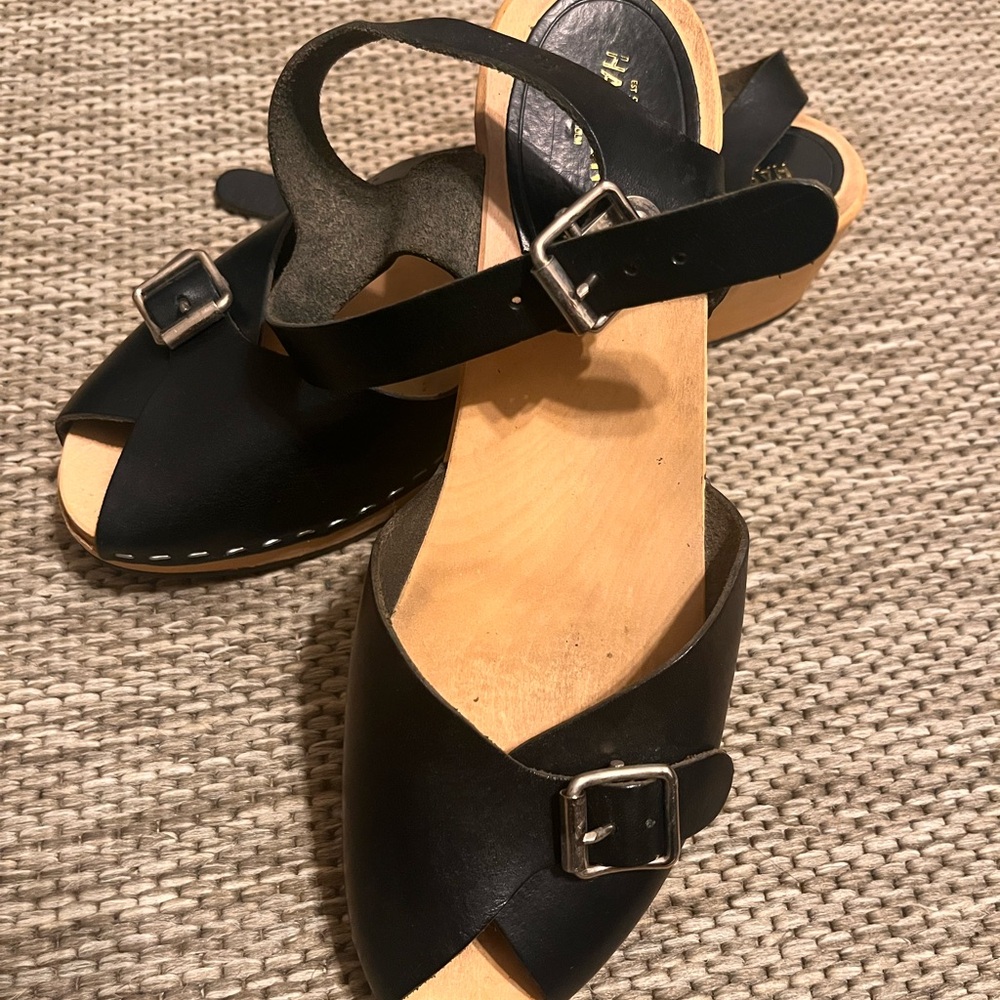 Swedish Hasbeens Black Leather Sandals